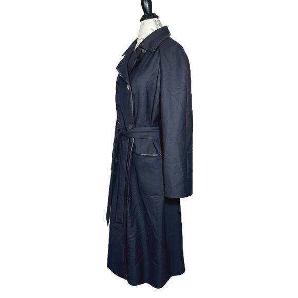 Louis Ferard | Women | Black Virgin Wool Leather Mid Belted Trench Coat | US 16 - Picture 4 of 16